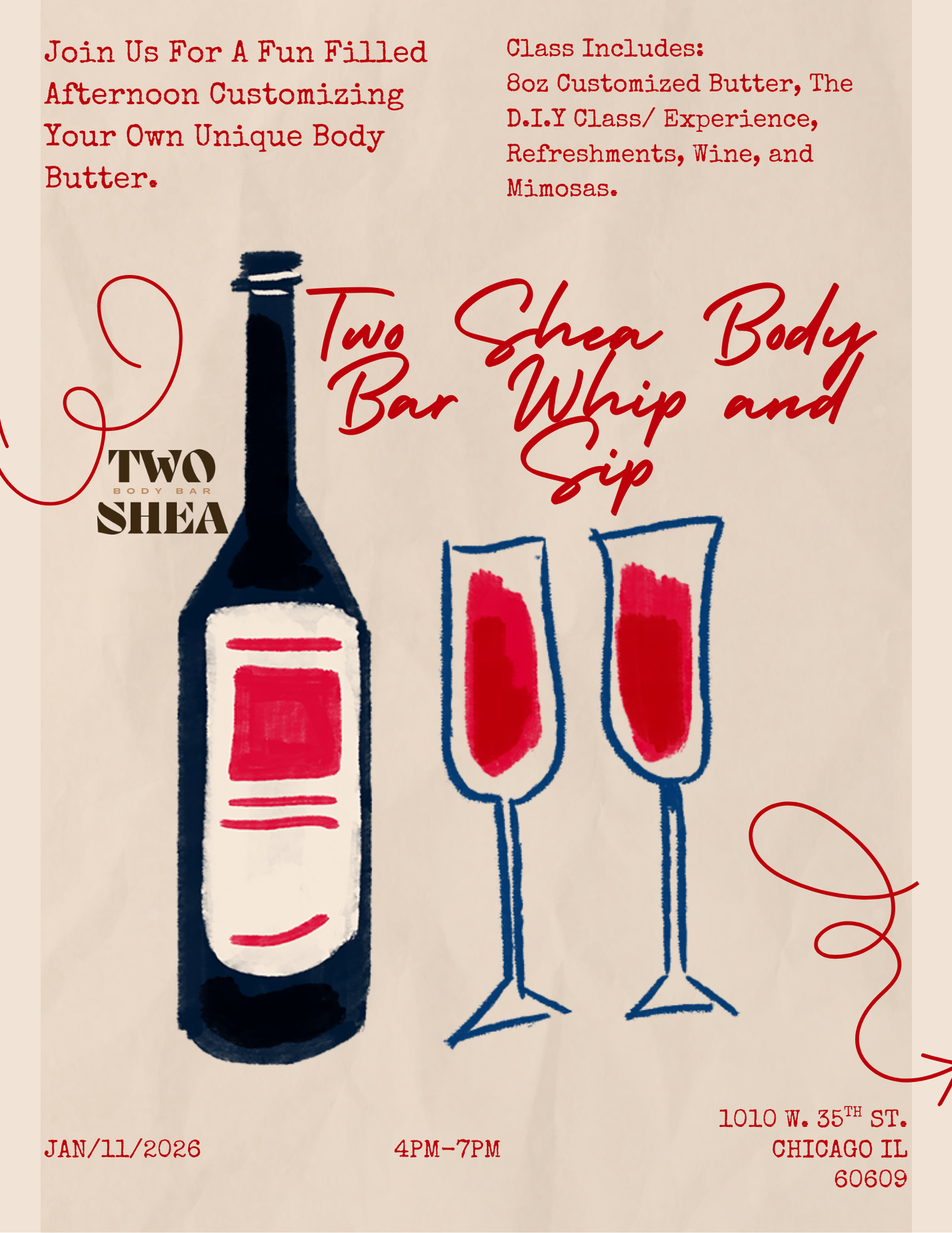 Two Shea Body Bar Whip And Sip January 11th 2026 (SOLD OUT)
